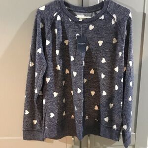 Lucky Brand Valentines Heart Sweater Navy Grey Long Sleeve Pullover NWT XL Top